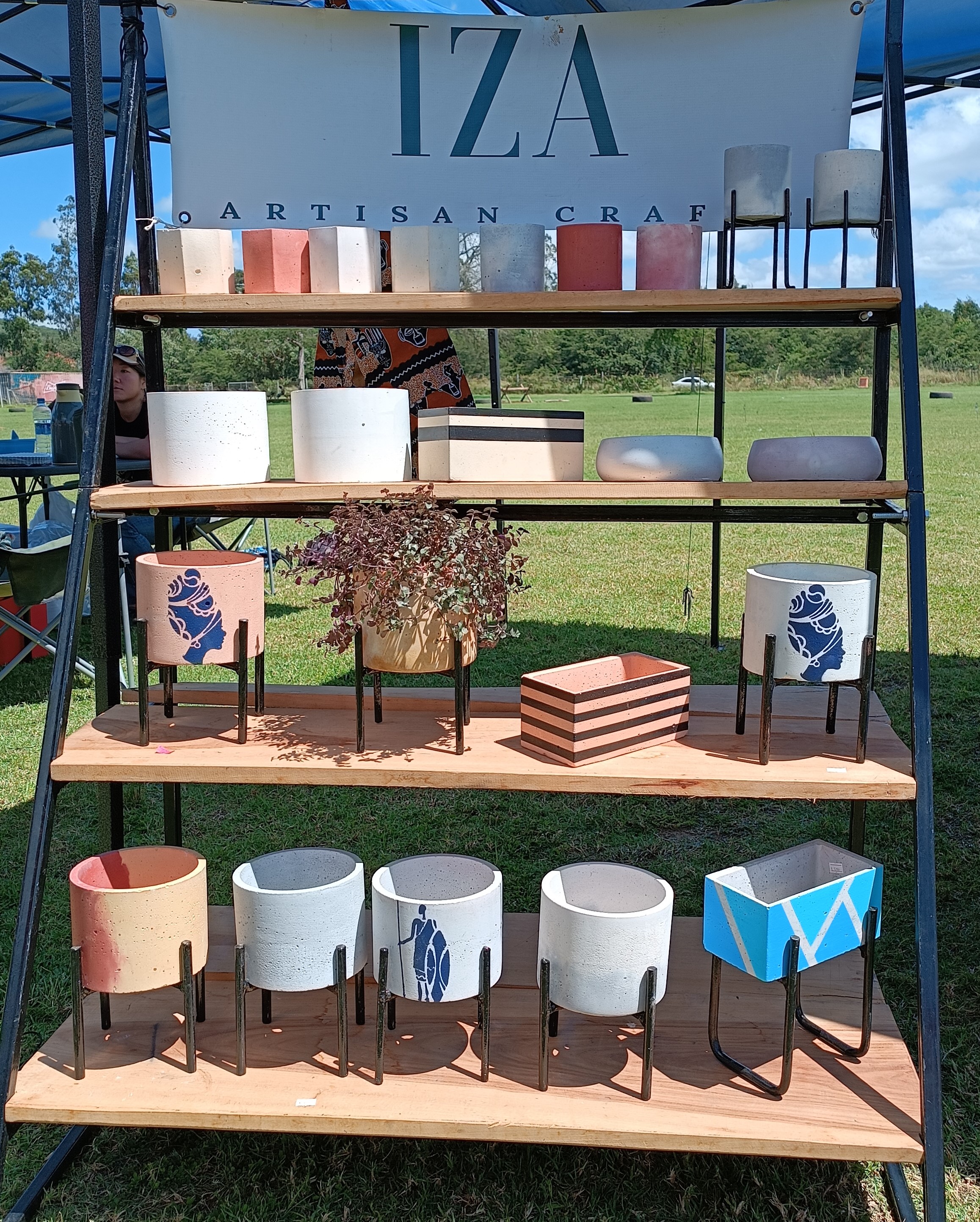 shelf with concrete planters